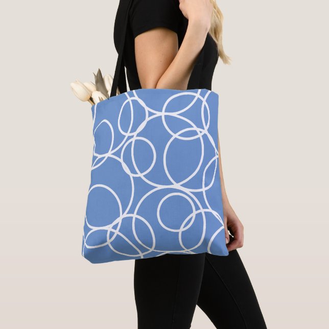 Bolsa Tote Círculos Brancos Geométricos Abstrato Azul Moderno (Close Up)