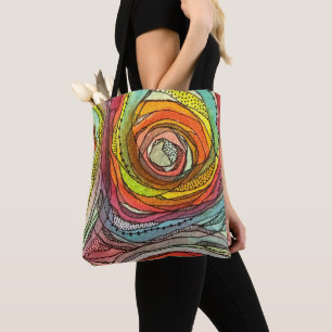 Bolsa Tote Círculos Coloridos de Aquarela Linhas de Tinta Pon
