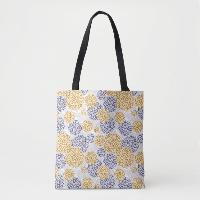 Bolsa Tote Círculos com impressão de pele-leopardo amarela e  (Frente)