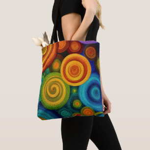 Bolsa Tote Círculos concêntricos abstratos em multicolor vibr