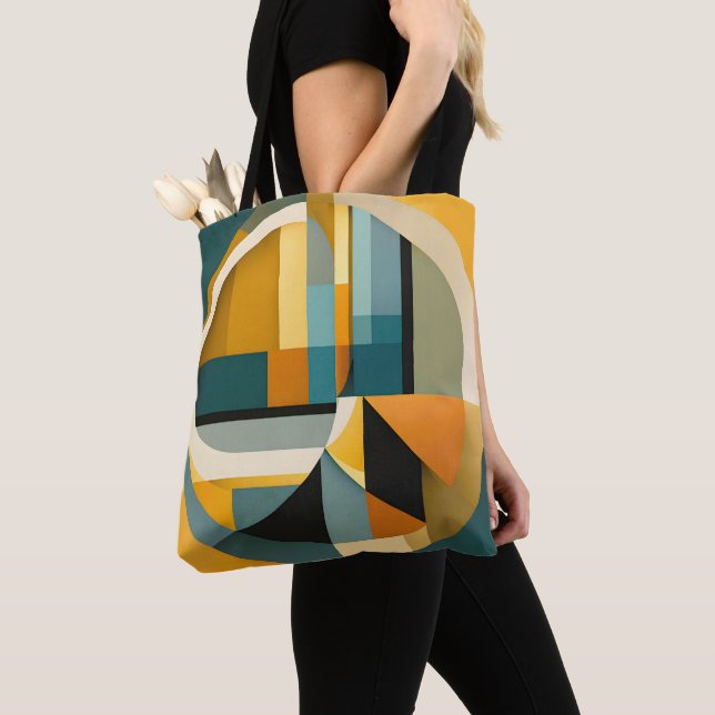 Bolsa Tote Círculos de Abstração Geométrica e Retângulos Retr (Close Up)