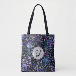Bolsa Tote Círculos de Abstrato em Monograma Preto Azul