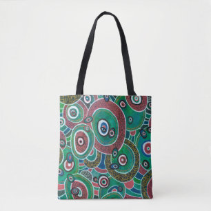Bolsa Tote Círculos de Maroon e Turquesa e Ovalos Originais