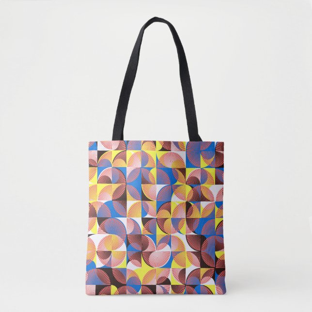 Bolsa Tote Círculos do século médio, listras, azulejos de col (Frente)