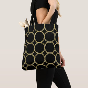 Bolsa Tote Círculos Dourados & chique na moda moderno preto