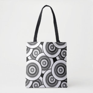 Bolsa Tote Círculos e anéis - padrão geométrico preto e branc