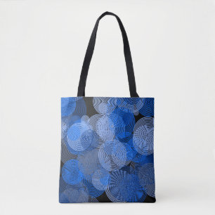 Bolsa Tote Círculos Geométricos Azuis de Arte Fractal Rodar M