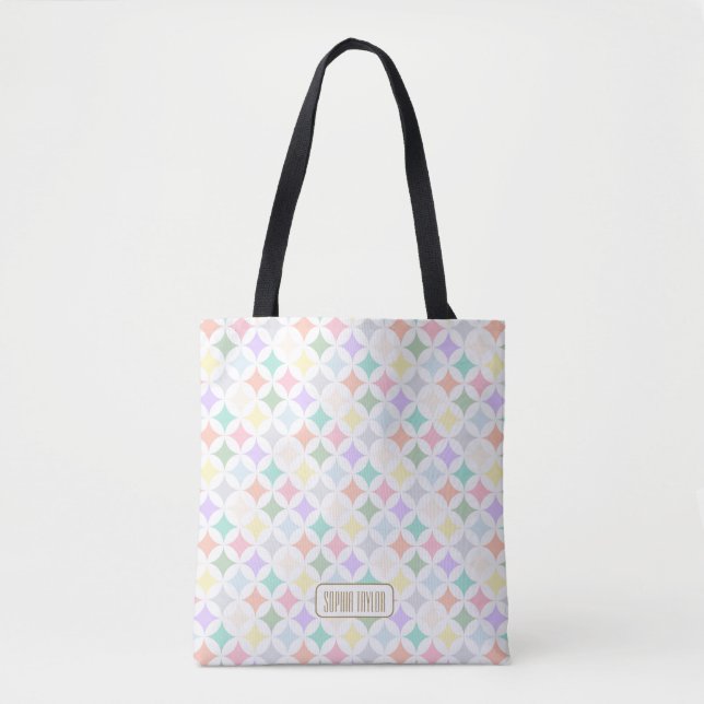 Bolsa Tote Círculos Geométricos de Pastel e Padrão de Diamant (Frente)