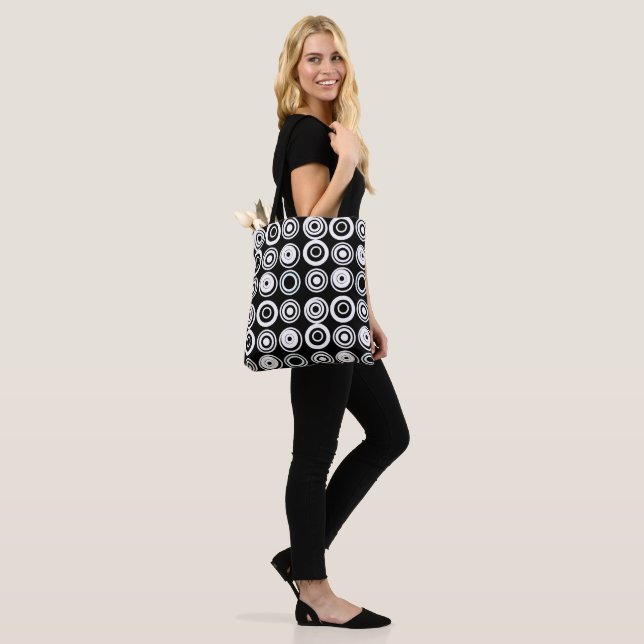 Bolsa Tote Círculos Retro Branco Preto (No(a) Modelo)