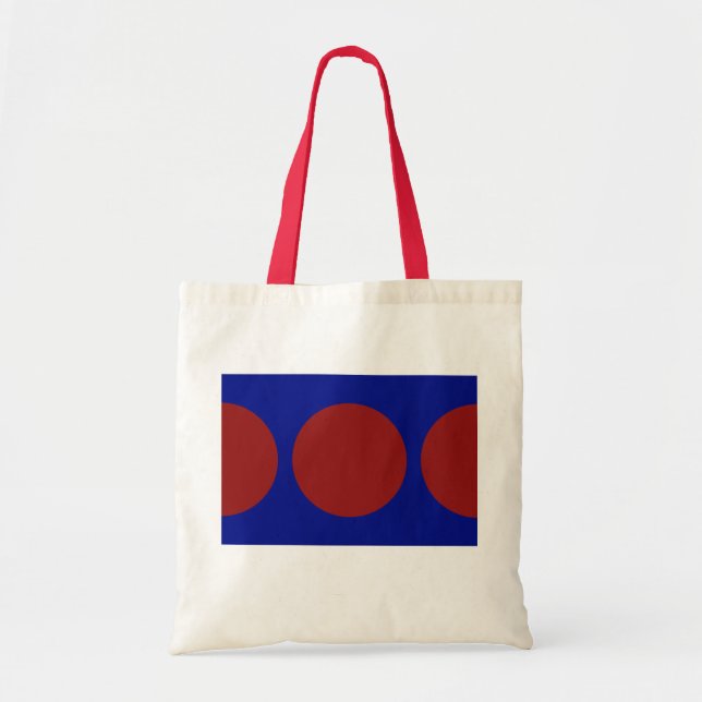 Bolsa Tote Círculos vermelhos em azul (Frente)