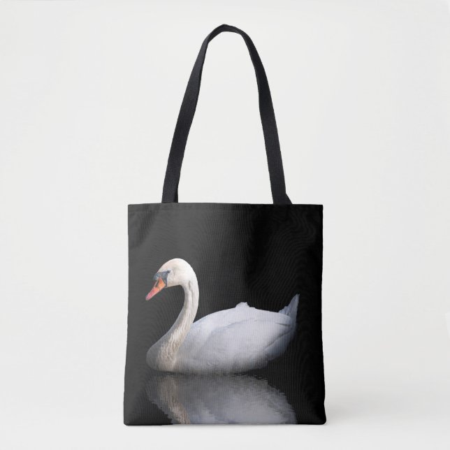 Bolsa Tote Cisne branco sobre preto (Frente)