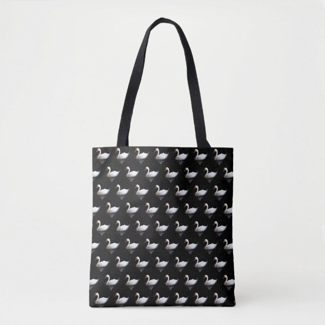 Bolsa Tote Cisne branco sobre preto (Frente)