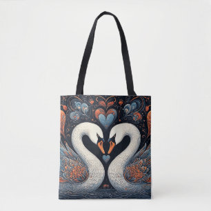 Bolsa Tote Cisnes Elegantes por Padrões Florais Ornamentados