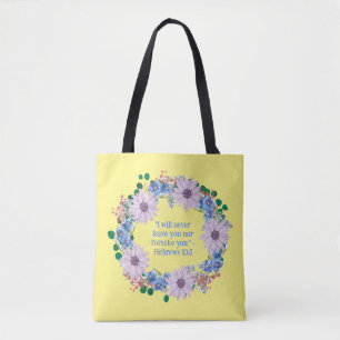Bolsa Tote Citação Boho Purple Daisy Floral Wreath Free-Spiri