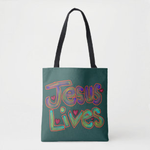 Bolsa Tote Citação Cristã 'Jesus Vive' Verde 