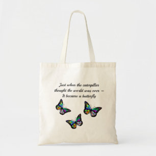 Bolsa Tote Citação de Encorajamento Inspiracional Borboleta
