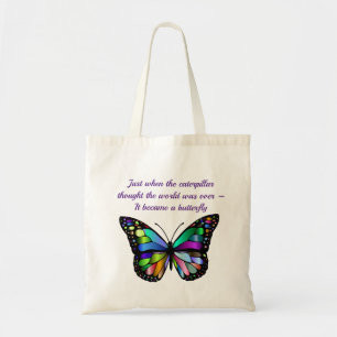 Bolsa Tote Citação de Encorajamento Inspiracional Butterfly