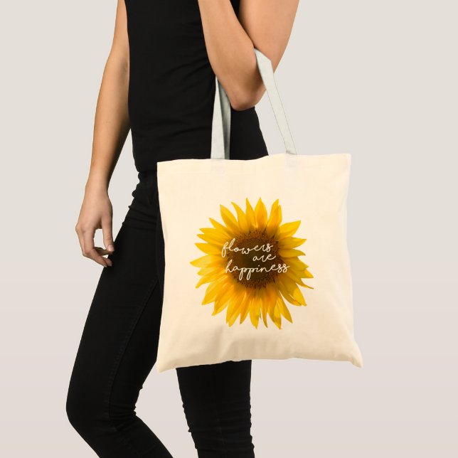 Bolsa Tote Citação de girassol "flores são felicidade" (Frente (produto))
