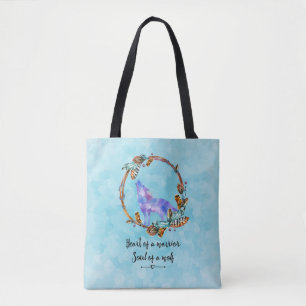 Bolsa Tote Citação de Howling Wolf em Boho Wreath