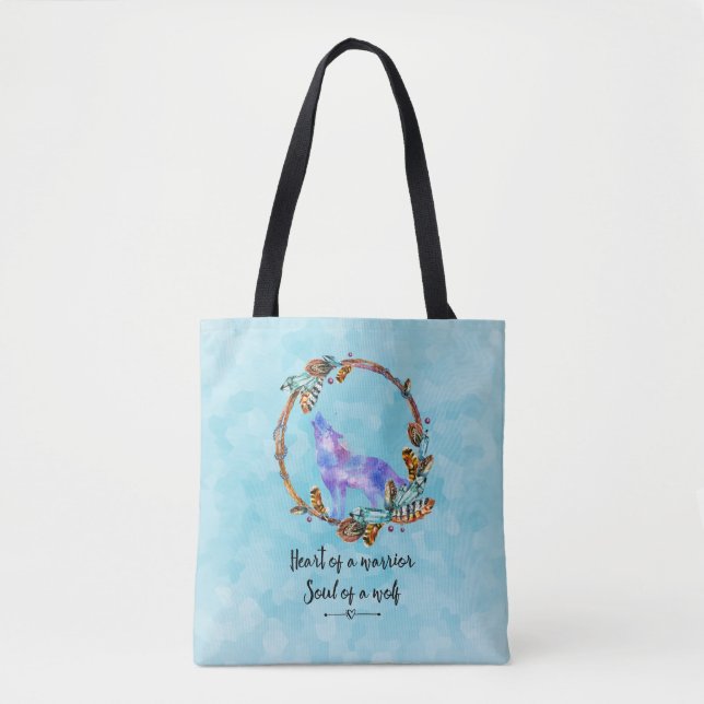Bolsa Tote Citação de Howling Wolf em Boho Wreath (Frente)