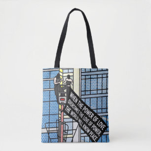 Bolsa Tote Citação de Paz Inspiradora Poder do Amor Quadrinho
