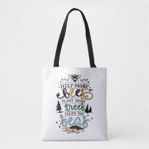 Bolsa Tote Citação do dia da Terra ajuda as abelhas a plant