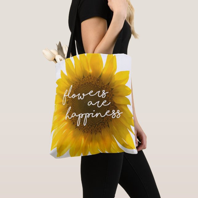 Bolsa Tote Citação do girassol "flores são felicidade" (Close Up)