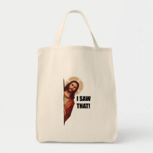 Bolsa Tote Citação Engraçada Jesus Meme, Eu Vi Aquilo Jesus