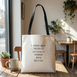 Bolsa Tote Citação engraçada tipográfica preto e branco humor