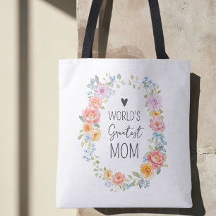 Bolsa Tote Citação Floral Personalizada da Melhor Mãe do Mund