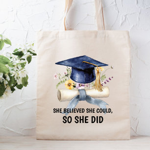 Bolsa Tote Citação Floral Personalizada de Graduação Inspirad