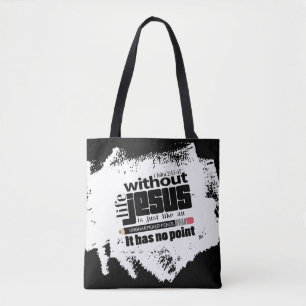 Bolsa Tote Citação Inspirativa Cristã Branco Trendy Black