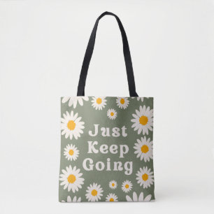 Bolsa Tote Citação motivacional floral para continuar em fren