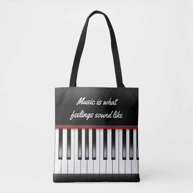 Bolsa Tote citação musical com teclado de piano (Frente)
