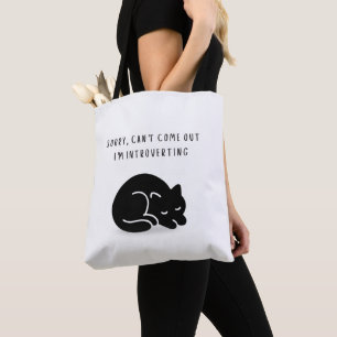 Bolsa Tote Citação Personalizada Gato Preto Estou Me Introver
