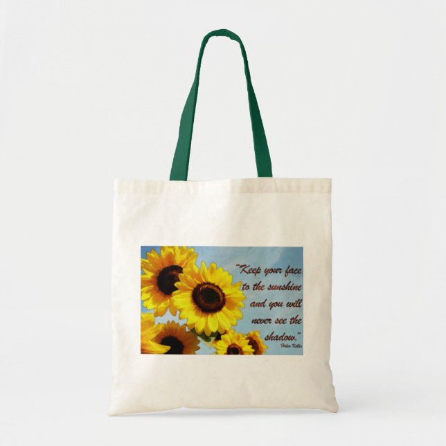 Bolsa Tote Citações de Helen Keller com girassol (Frente)
