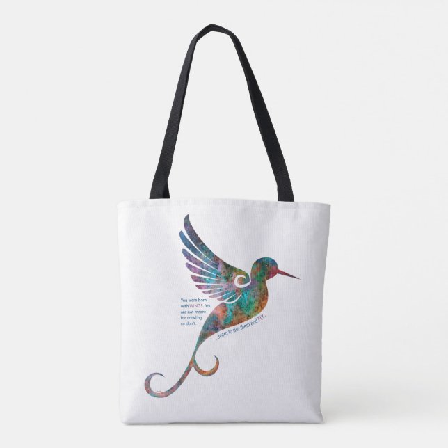Bolsa Tote Citações de Rumi com sacola do colibri (Verso)