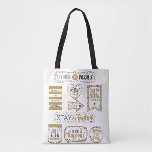 Bolsa Tote Citações Inspiracionais Coloridas