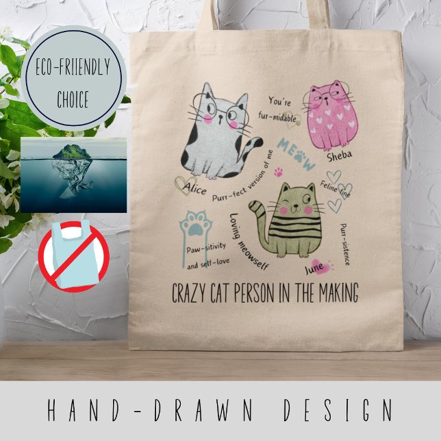 Bolsa Tote Citações motivacionais personalizadas com gatos bo (Criador carregado)