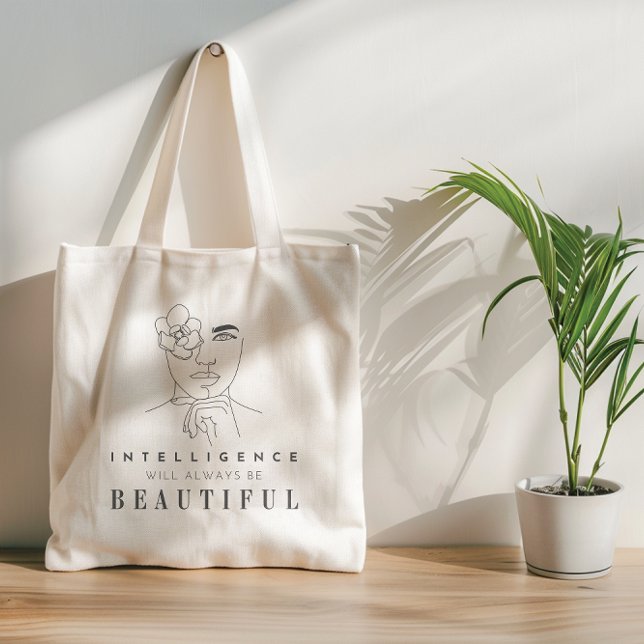 Bolsa Tote Citações positivas para raparigas e mulheres (A chic modern design exudes self-confidence with the saying "intelligence will always be beautiful.")