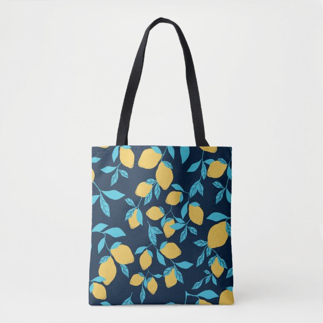 Bolsa Tote Citros simples: limões em azul. (Frente)