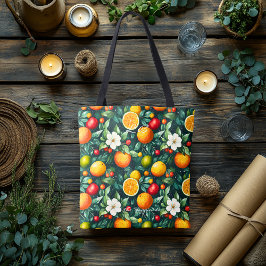 Bolsa Tote Citros Vibrantes e Flores Brancas com Iniciales