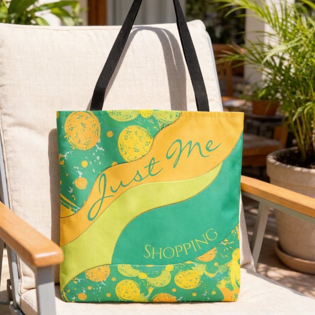 Bolsa Tote Citrus And Green Abstract Circles (Stand out with color while you carry it all. Citrus and green circles and waves. Custom text.)