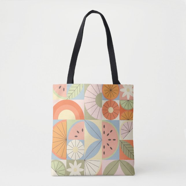 Bolsa Tote Citrus Watermelon: Patte Geométrica de Abstrato (Frente)