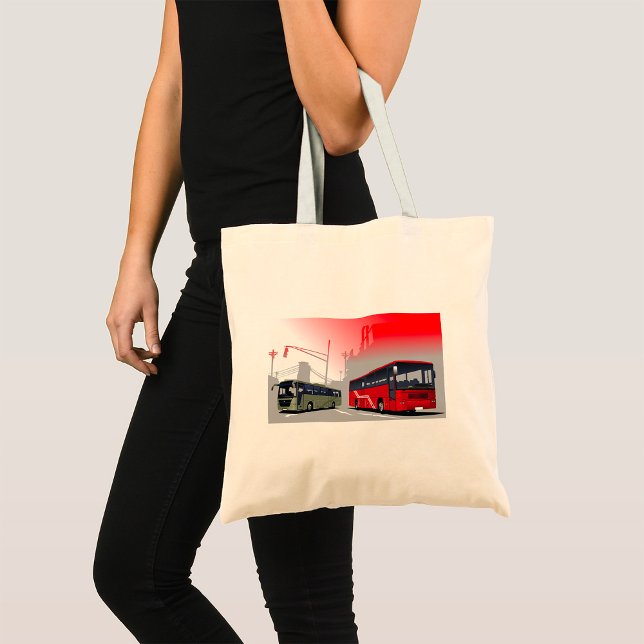 Bolsa Tote City Busa Red Green Coaches em Urban Street (Criador carregado)