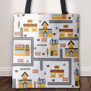 Bolsa Tote City Road Map Standard Yellow e Cinza Kids School
