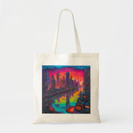 Bolsa Tote Cityscape Psicodélico Mais Escuro