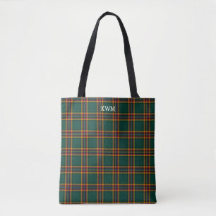 Bolsa Tote Clã Moran Tartan Xadrez Verde Escura Monograma