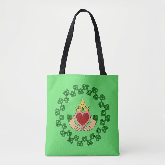 Bolsa Tote Claddagh e Green Knotwork (Frente)