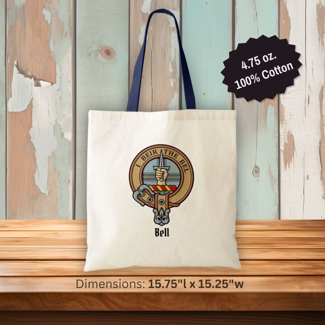 Bolsa Tote Clan Bell Crest sobre Tartan (Criador carregado)